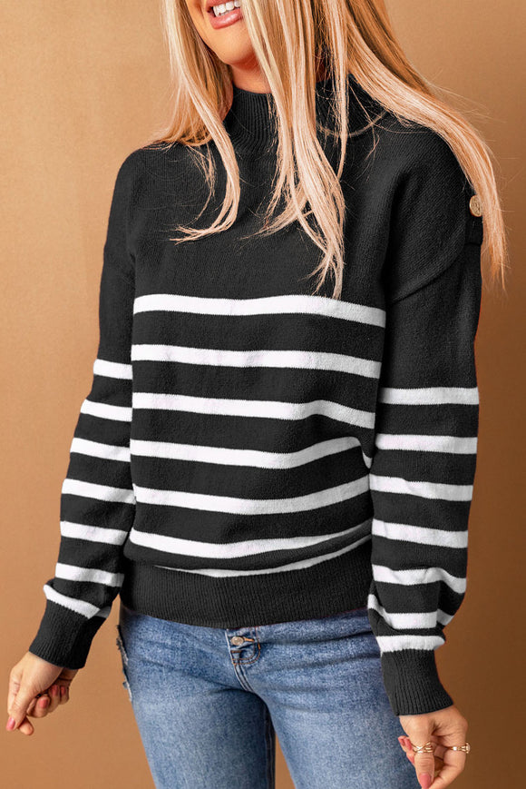 Ebony Striped Turtleneck Sweater