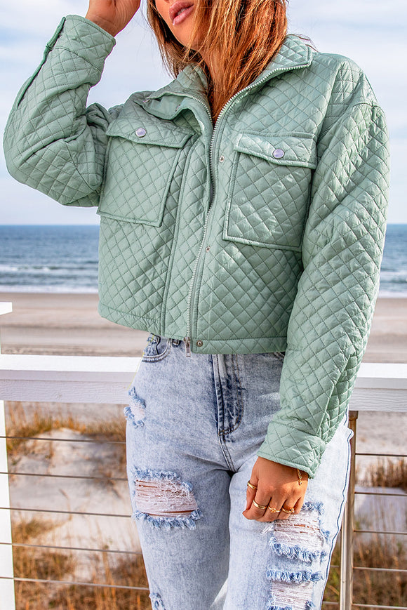 Trixi Green Quilted Cropped Jacket