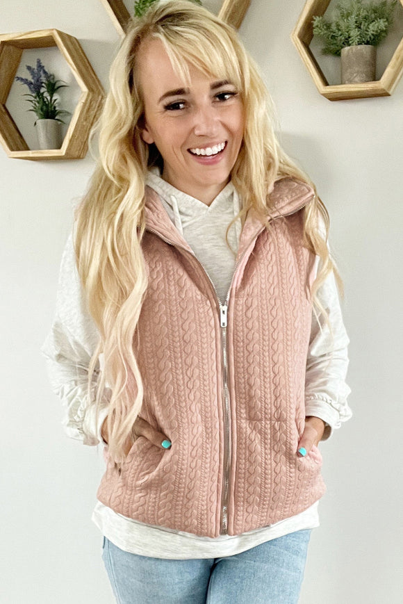 Rustic Cable-Knit Zippered Vest
