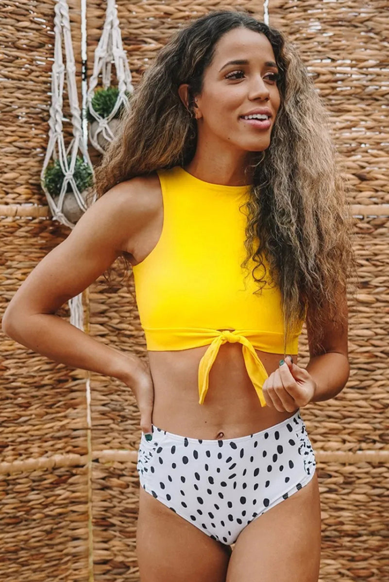 Crop Top High Waisted Swimsuit Yellow Mystique Online