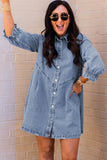 Blue Indigo Charm Button-Up Long Sleeve Denim Mini Dress