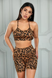 Brown High Waisted Short Leggings and Bra in Wild Leopard Print - Mystique-Online