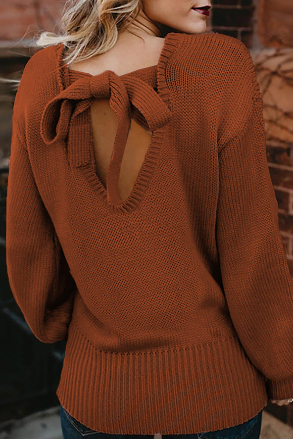 Rust Sassy Hollow-out Back Sweater - Mystique-Online