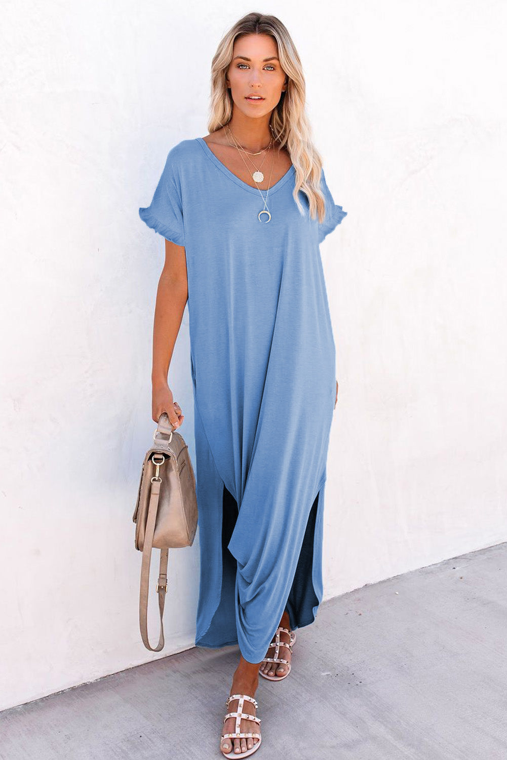 Sky Blue Chic Cotton Blend Maxi Dress – Mystique-Online