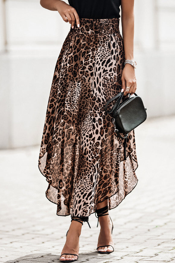 Leopard Print Semi-Sheer Smocked waist Skirt