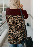 Long Sleeve Casual Pocket Style Animal Print Red Top - Mystique-Online