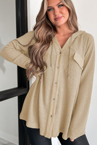 Neutral Cozy Hooded Waffle Knit Shacket