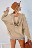 Cape Patchwork Long Sleeve Hoodie - Beige