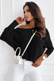 Black Bow Chic Sweater with Batwing Sleeves