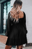 Black Charm Ruched Puff Sleeve Mini Dress