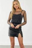 Kendall Pearl and Rhinestone Mesh Top