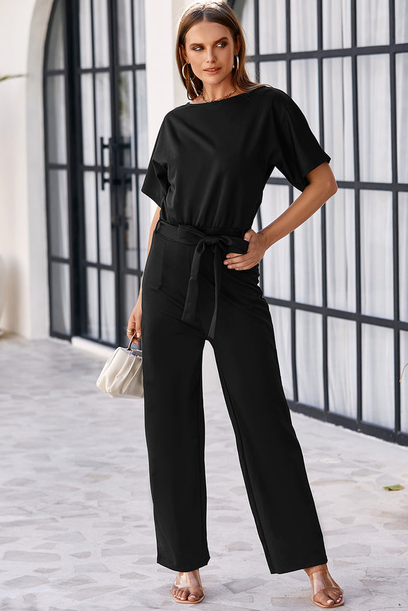 Date Night Blouse Jumpsuit Black