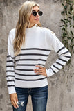 Snowy Serenity Striped Turtleneck Sweater