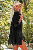 Statement Long Sleeve  Beach Cover Up Shirt - Black