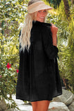 Statement Long Sleeve  Beach Cover Up Shirt - Black