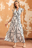 White Marble Vein Print Elegance Maxi Dress