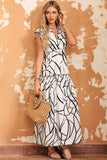 White Marble Vein Print Elegance Maxi Dress