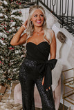 Sparkling Bandeau Knot-Front Sequin Wide-Leg Jumpsuit