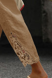 Khaki Cotton Amy 3/4 Pants with lace detail