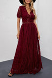 Timeless Lace Maxi Dress in Burgundy