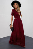 Timeless Lace Maxi Dress in Burgundy