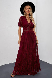 Timeless Lace Maxi Dress in Burgundy