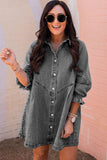 Grey Indigo Charm Button-Up Long Sleeve Denim Mini Dress