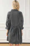 Grey Indigo Charm Button-Up Long Sleeve Denim Mini Dress