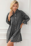 Grey Indigo Charm Button-Up Long Sleeve Denim Mini Dress