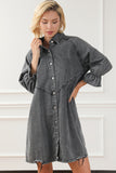 Grey Indigo Charm Button-Up Long Sleeve Denim Mini Dress