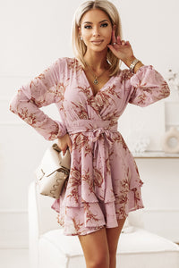 Rose Petal Charm V-Neck Flutter Sleeve Floral Delight Dress