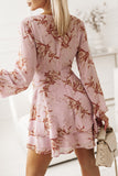 Rose Petal Charm V-Neck Flutter Sleeve Floral Delight Dress