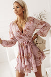 Rose Petal Charm V-Neck Flutter Sleeve Floral Delight Dress