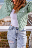 Trixi Green Quilted Cropped Jacket