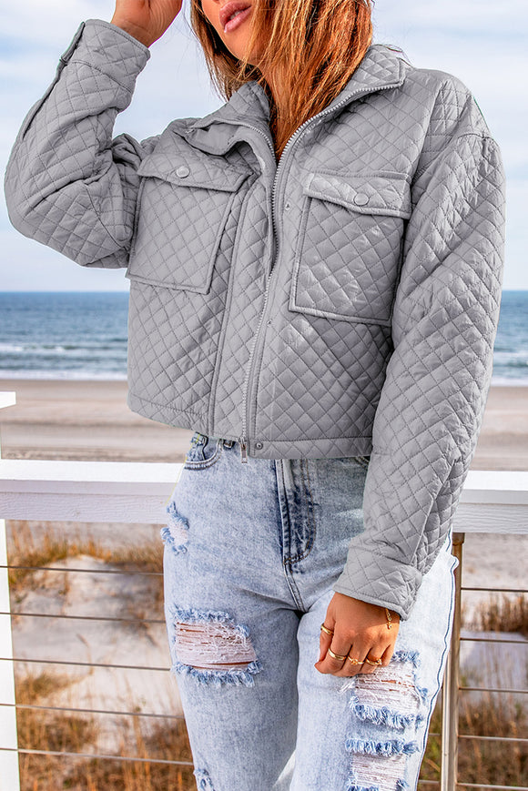 Trixi Grey Quilted Cropped Jacket