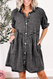 GREY INDIGO CHARM BUTTON-UP SHORT SLEEVE DENIM MINI DRESS