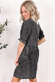 GREY INDIGO CHARM BUTTON-UP SHORT SLEEVE DENIM MINI DRESS