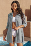 Statement Long Sleeve  Beach Cover Up Shirt - Grey