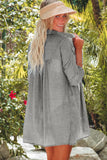 Statement Long Sleeve  Beach Cover Up Shirt - Grey