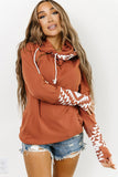 Effortless Aztec Printed Zipped Hoodie - Brown