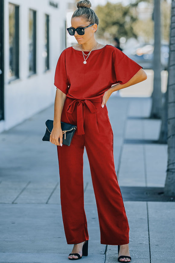 Date Night Blouse Jumpsuit Red