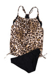 Leopard Print Lined Drawstring Tankini