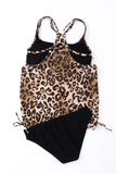 Leopard Print Lined Drawstring Tankini