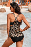 Leopard Print Lined Drawstring Tankini