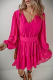 Elegant Rose Long Puff Sleeve Mini Dress