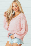 Pink Ribbed V Neck Pullover