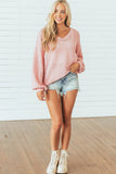 Pink Ribbed V Neck Pullover