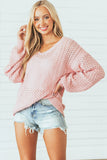 Pink Ribbed V Neck Pullover