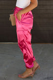 Pink High Waist Satin Pants with Side Pockets