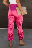 Pink High Waist Satin Pants with Side Pockets